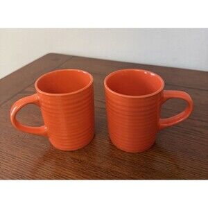 ROYAL NORFOLK Santa Fe Orange Ribbed Design 4" Tall Coffee Cup Mug Set of 2